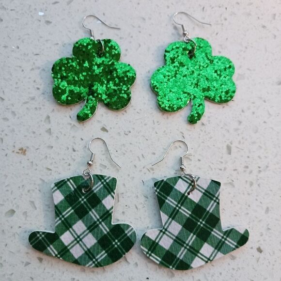 St. Patrick's Day Faux Leather Earrings - Picture 1 of 3
